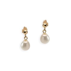 Σκουλαρίκια Γυναικεία K14 με Μαργαριτάρια Fresh Water Pearl 8x10mm Κωδικός 11-356